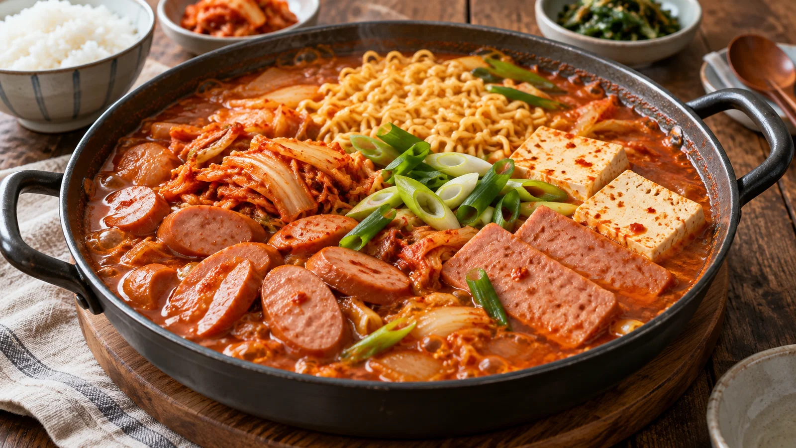 햄과 소시지, 김치, 두부와 라면을 넣은 부대찌개