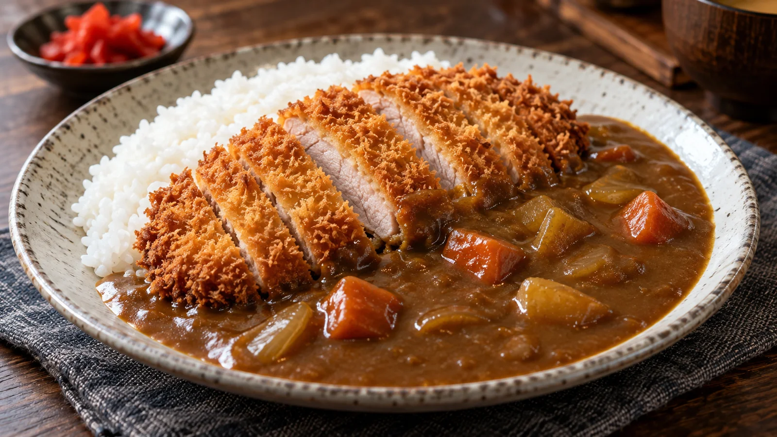 切ったとんかつをのせたカツカレー