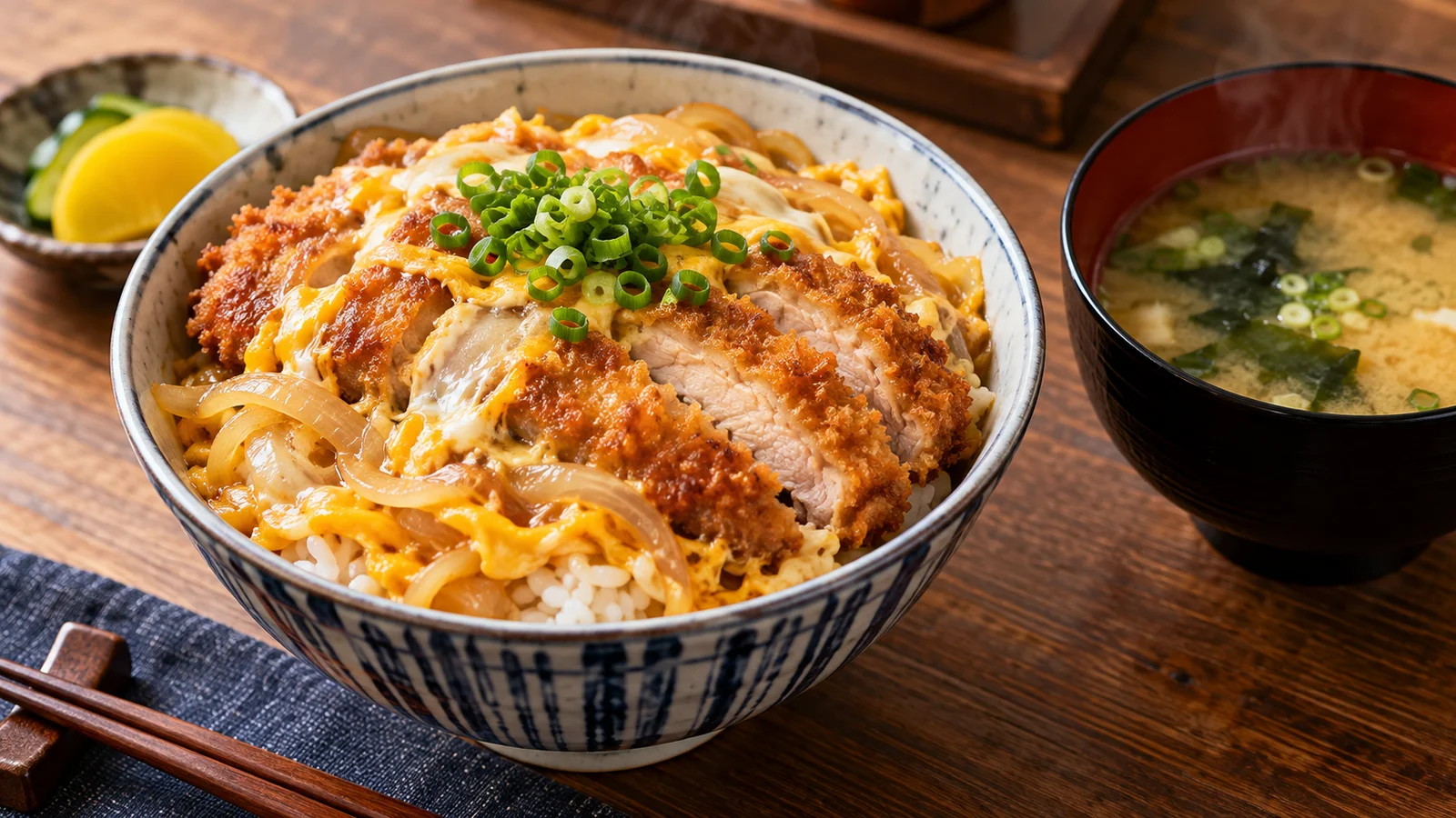 달걀과 양파를 곁들인 돈카쓰 덮밥